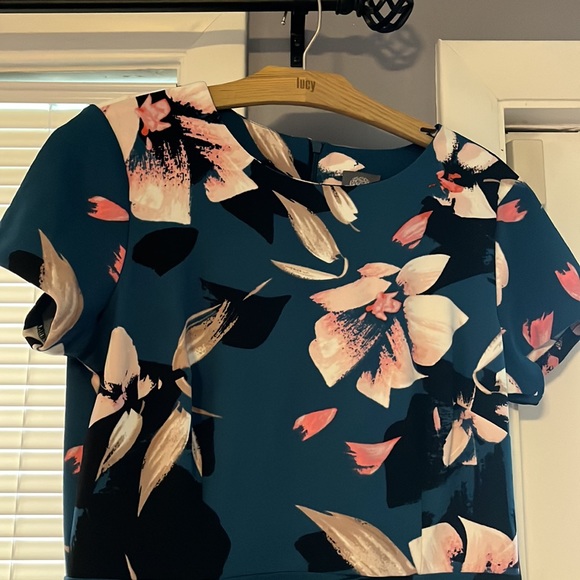 Vince Camuto Teal Blue with white, black and pink flowers Swing Dress - Picture 2 of 2